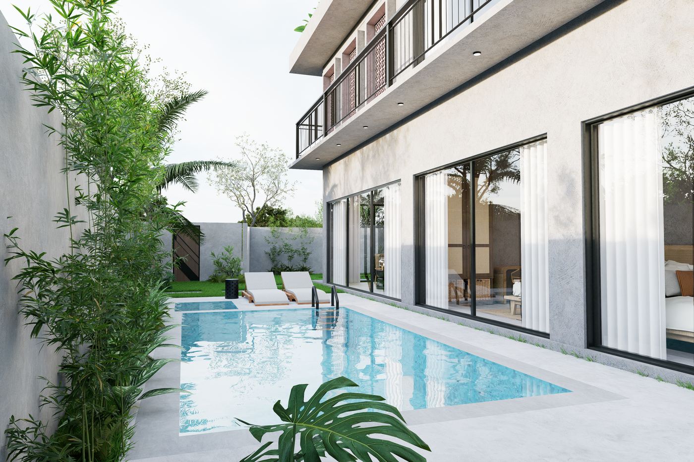 Poolside looking along the glass frontage