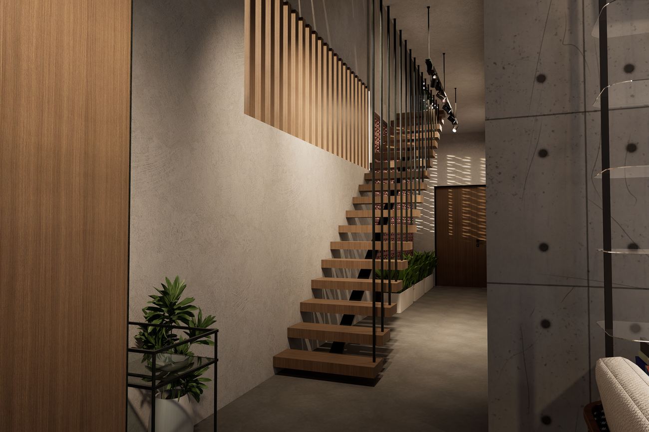 Floating timber stair
